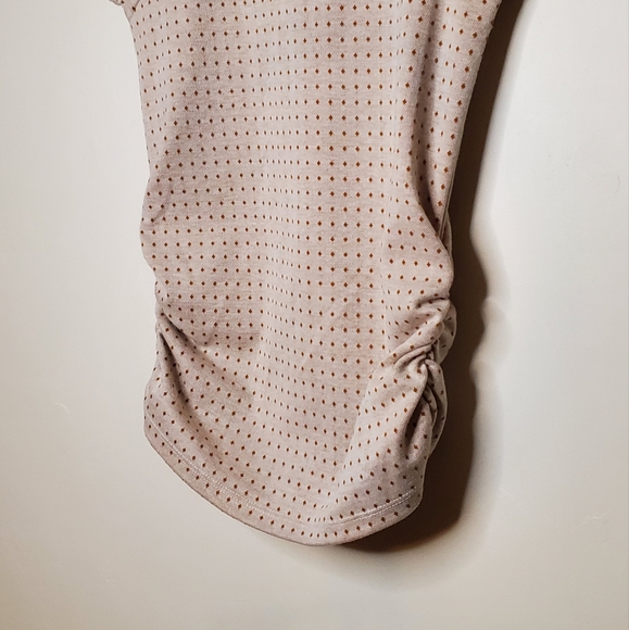 Beige Patterned Dotty Print Top with Ruffled Cap Sleeves - Picture 3 of 9